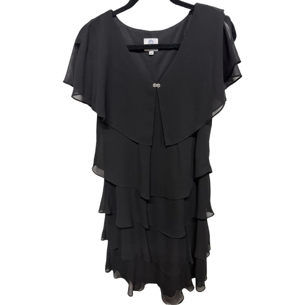 Patra Vintage Black Ruffle Cocktail Classy Dress Size 12 Made In USA Women's